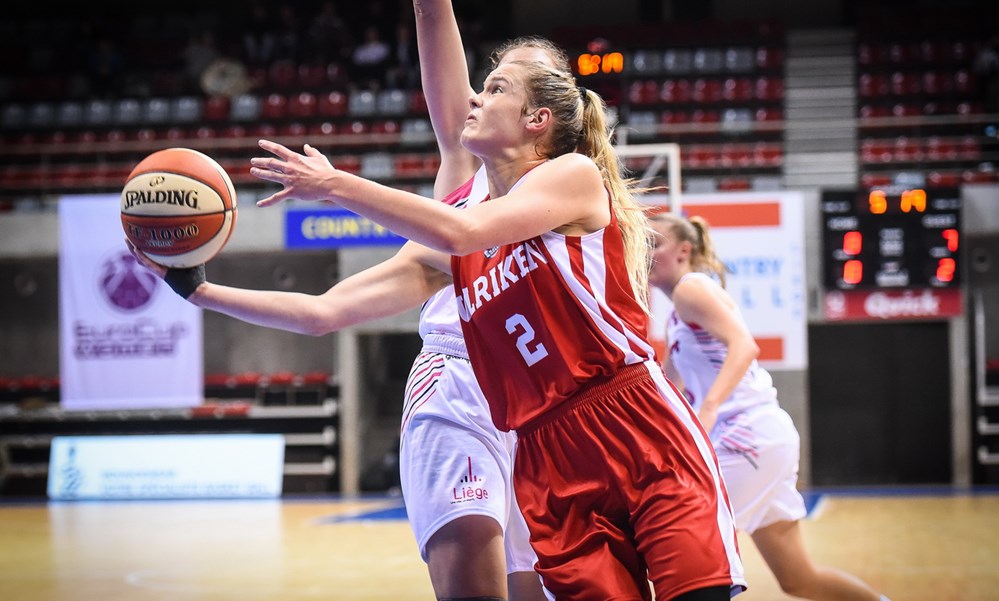 Stine Austgulen satte 36 poeng og var mestscorende da Ulriken Eagles slo Høybråten 141-22, en rekord både i antall scorede poeng og seiersmargin i kvinnenes liga i Norge. Bildet er fra hjemmekampen mot Liège Panthers i EuroCup 23. september.
FOTO: NICHOLAS NORENG 