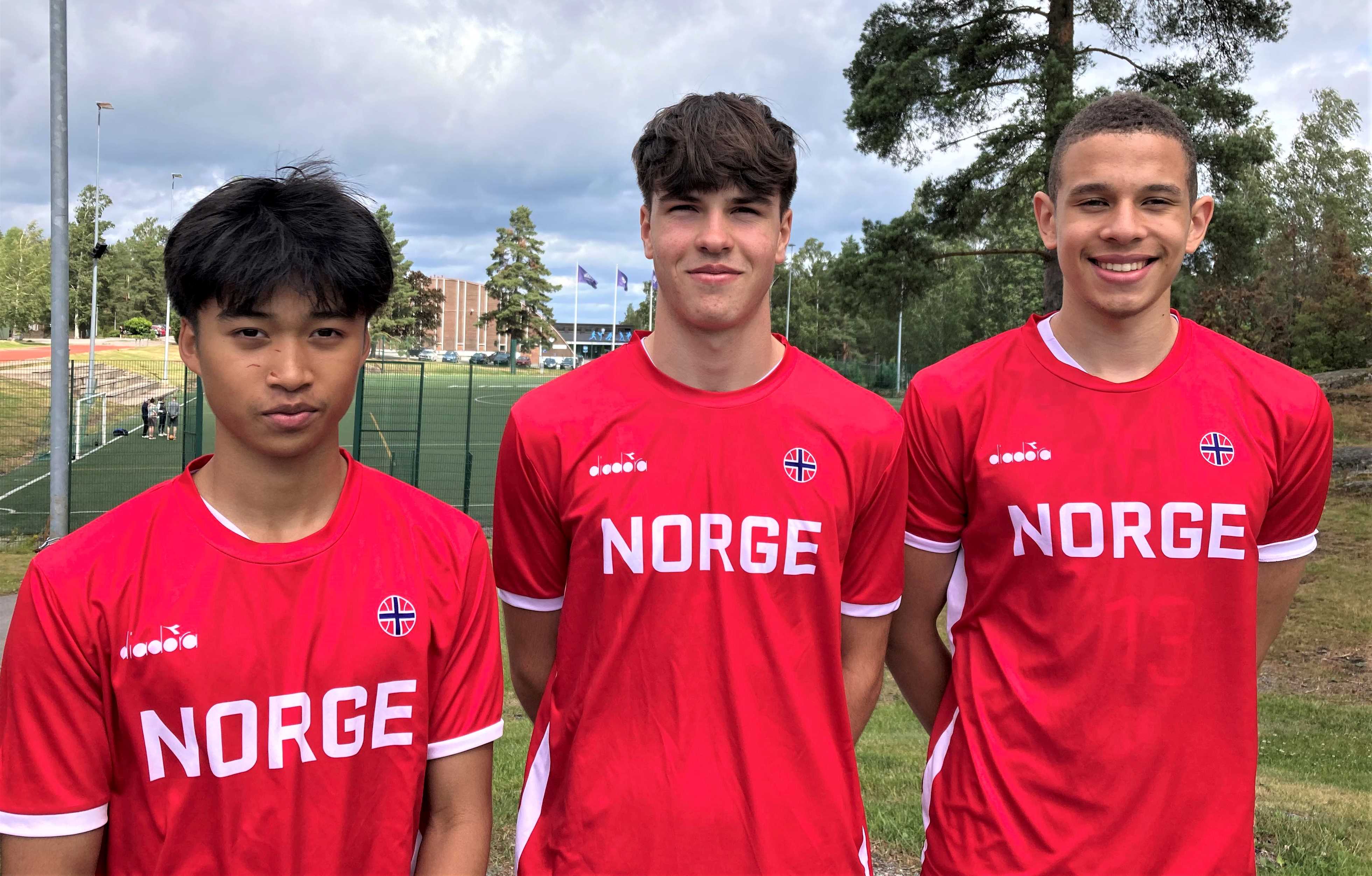 Sentrale spillere i Norges U16-landslag i nordisk mesterskap. Fra venstre Matthew Garcia som ble toppscorer og traff 64,7 prosent av sine 3-poengere, Matthew Burud Chifflier som hadde flest assists og Gabriel Sanford som tok flest returer.
FOTO: BRENT HACKMAN 